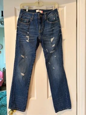 CAbi Women's Boot Cut Distressed Dark Blue Jeans